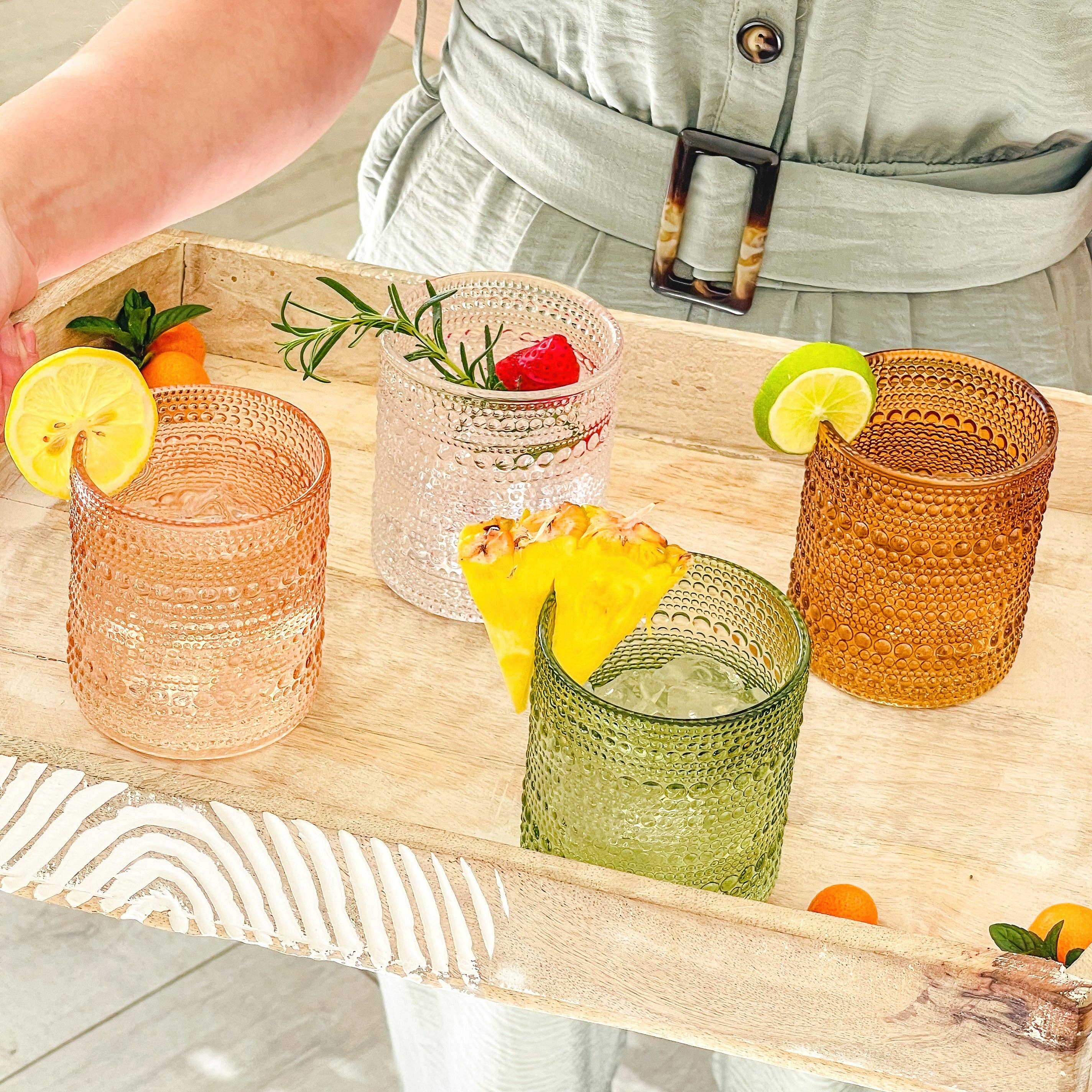 10 oz Beaded Rose Gold Old Fashion Drinking Glasses (6pcs)