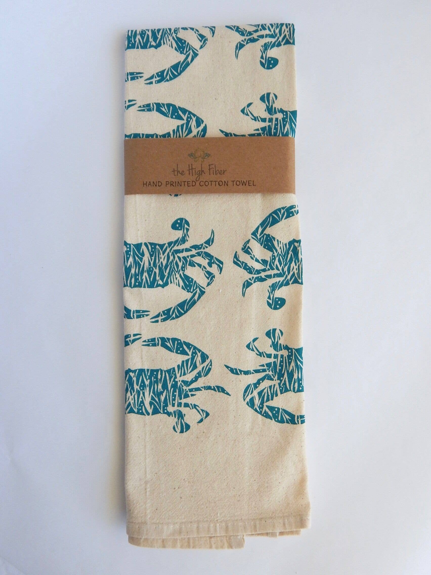 Crab Handprinted Kitchen Towel, Coastal Tea Towel, Blue Crab