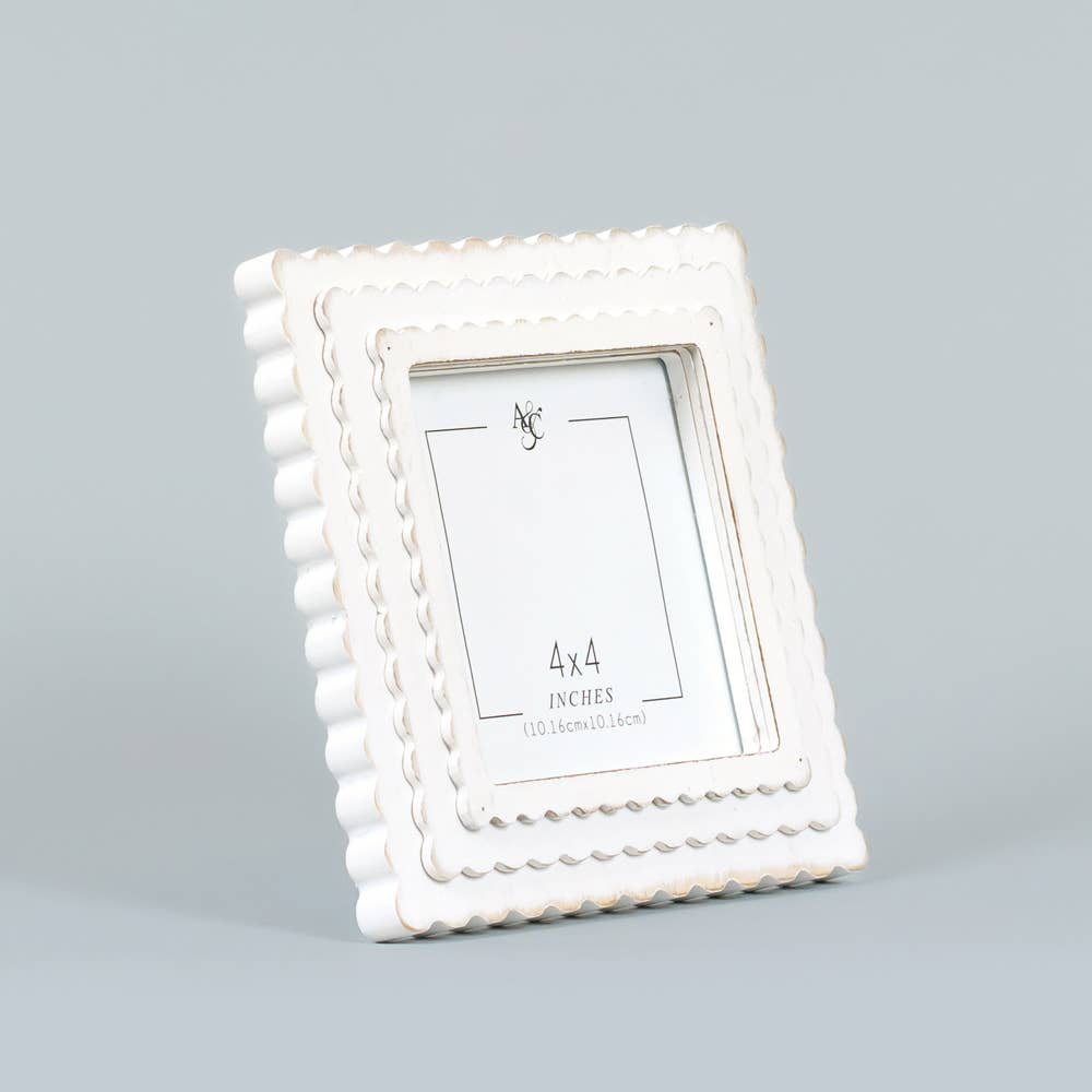 4x4 Scalloped White Wood Frame