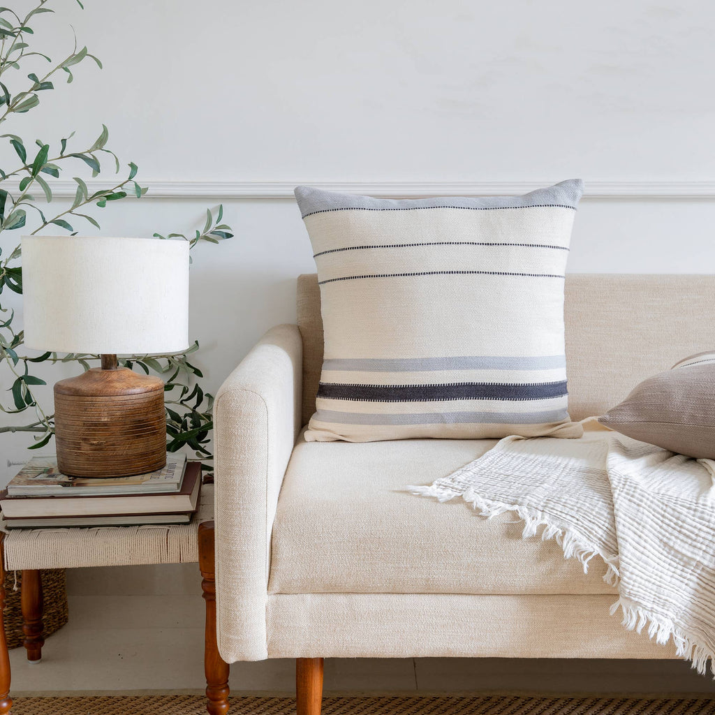 Transitional Hand-Woven Modern Striped Cotton Throw Pillow