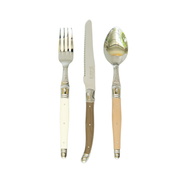 Jean Dubost 18 Pc Flatware Set Linen colored handle