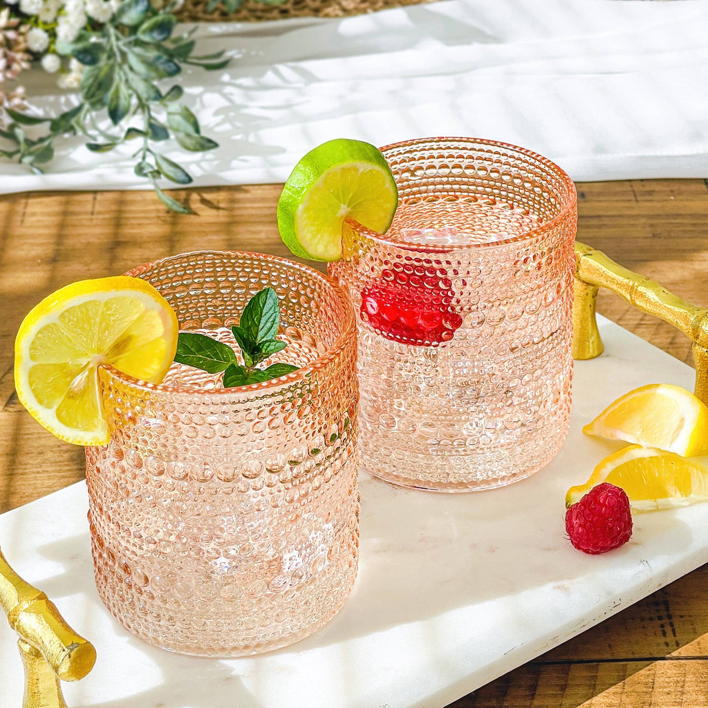 10 oz Beaded Rose Gold Old Fashion Drinking Glasses (6pcs)
