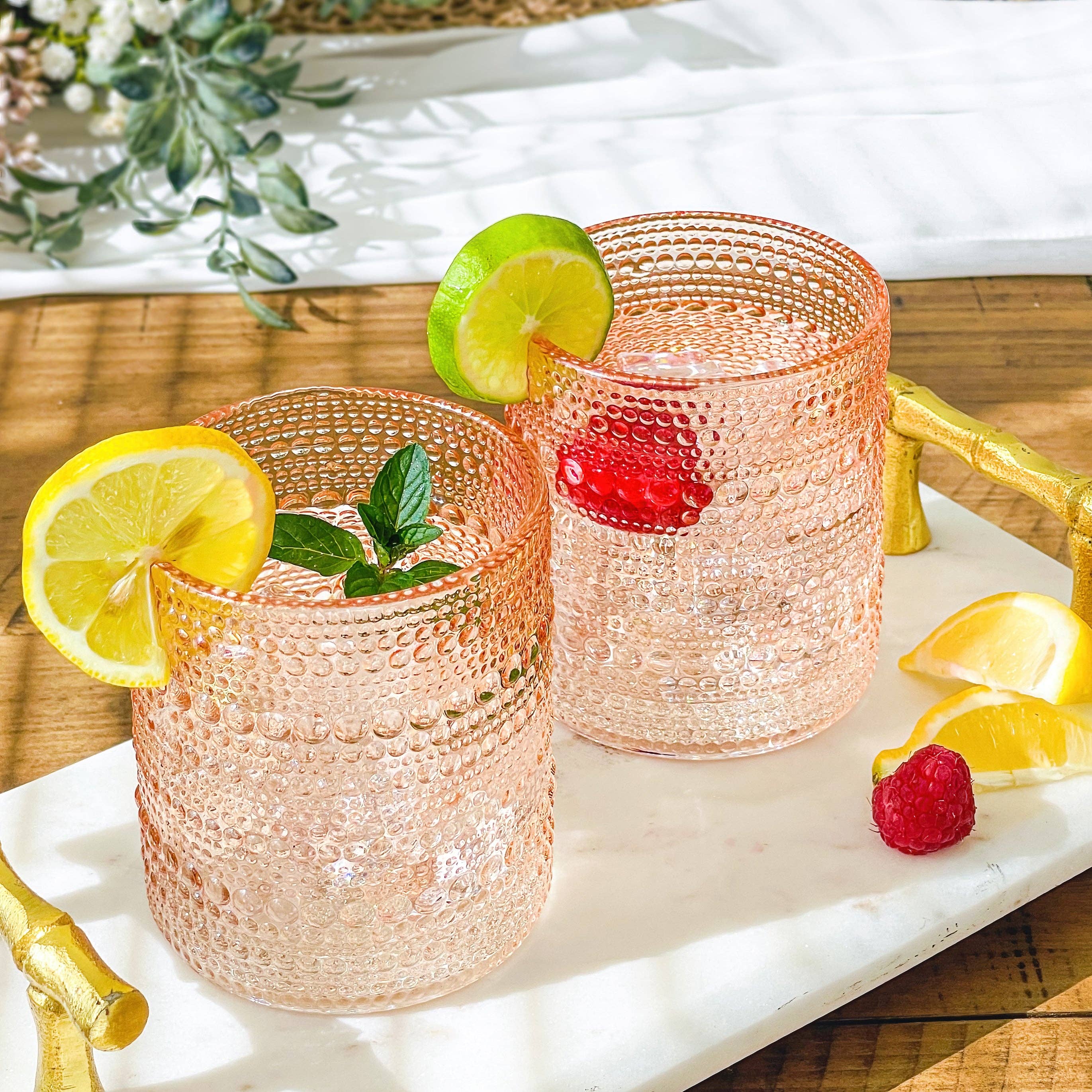 10 oz Beaded Rose Gold Old Fashion Drinking Glasses (6pcs)