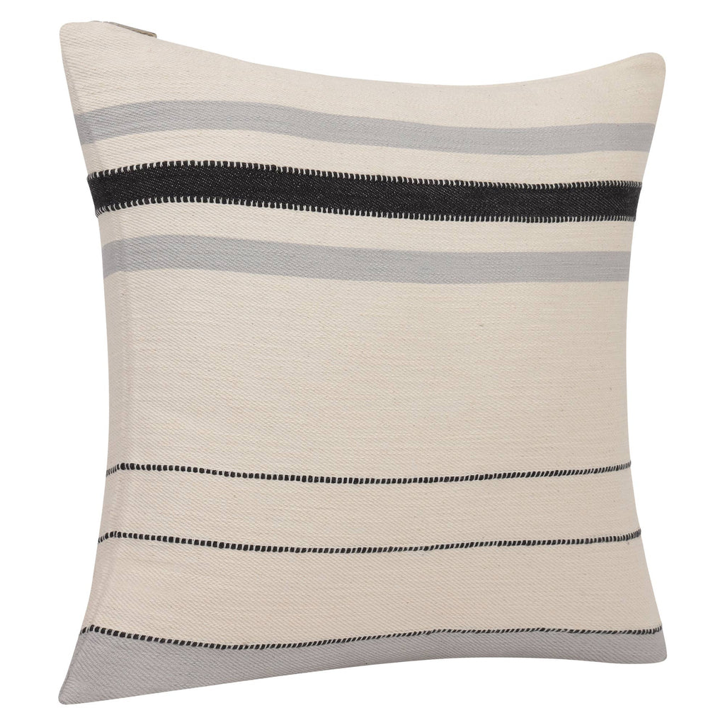 Transitional Hand-Woven Modern Striped Cotton Throw Pillow