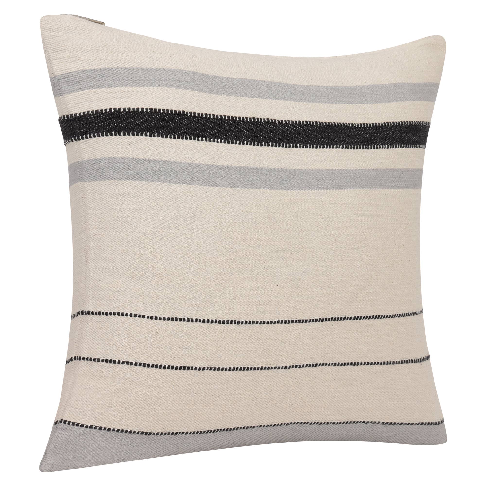 Transitional Hand-Woven Modern Striped Cotton Throw Pillow