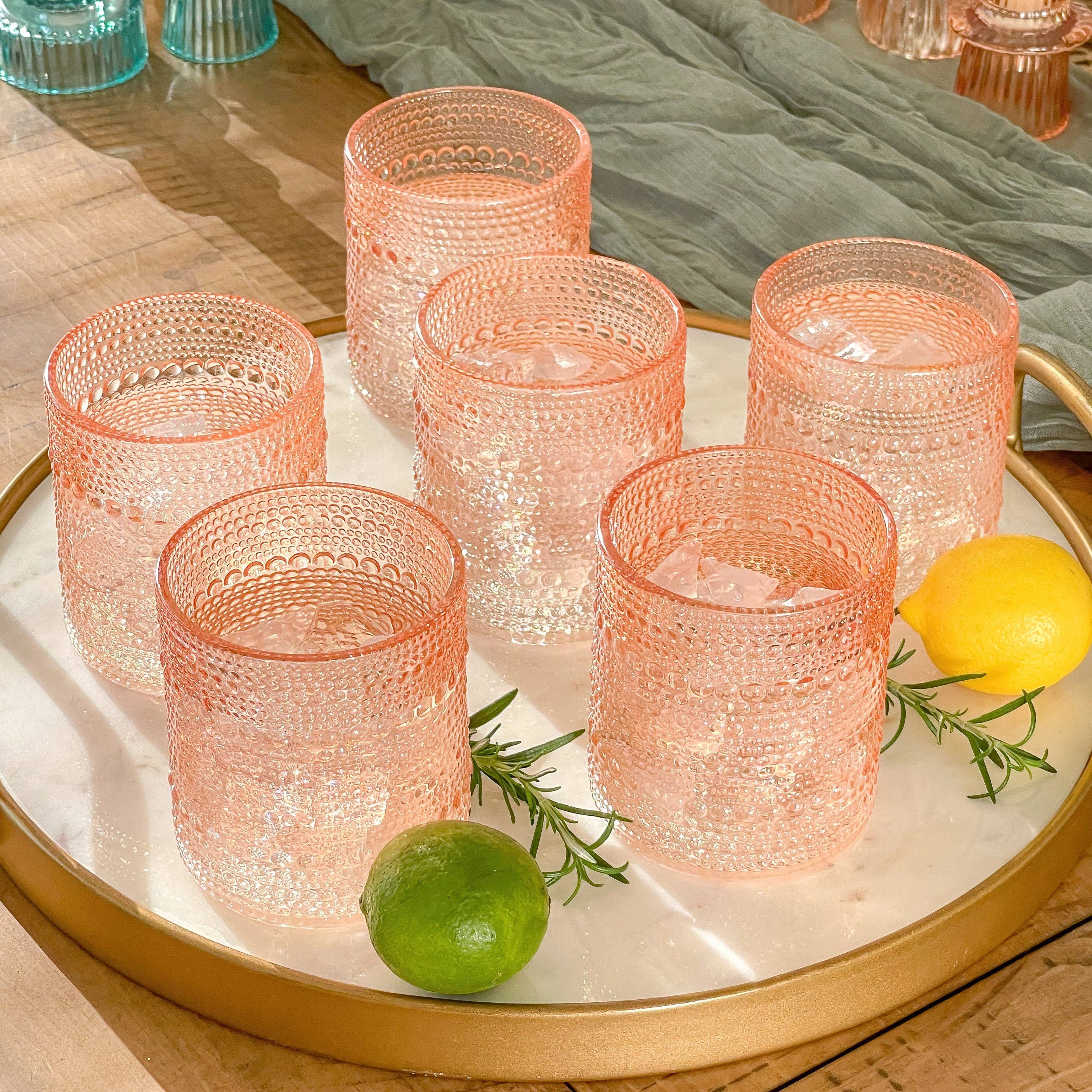 10 oz Beaded Rose Gold Old Fashion Drinking Glasses (6pcs)