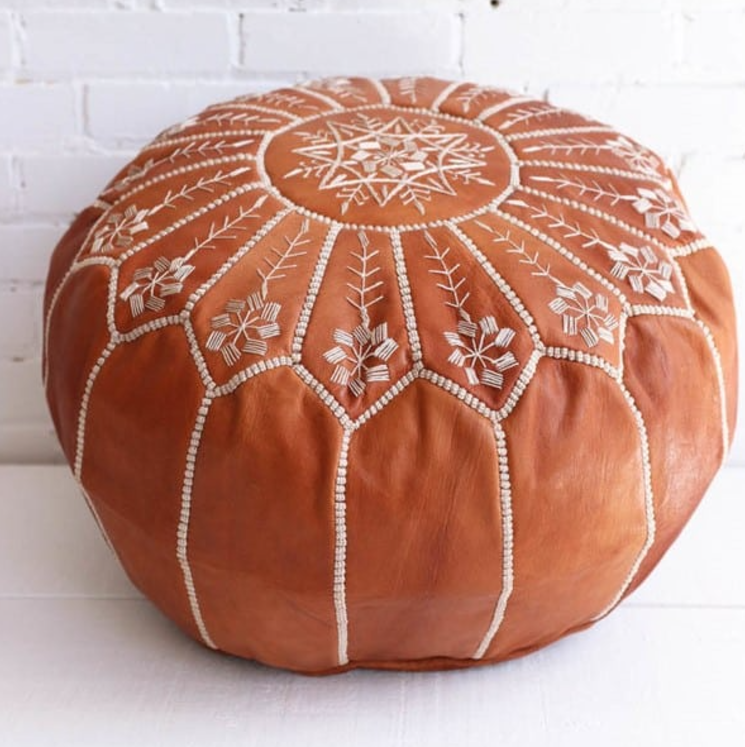 Moroccan Leather Foot Stool Ottoman, Handmade Pouf
