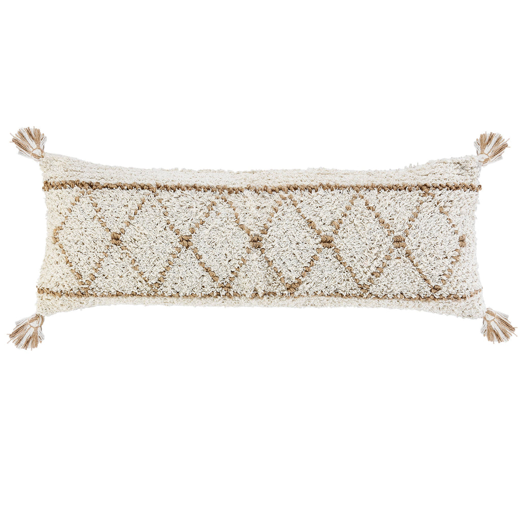 Boho-Chic Diamond Jute and Cotton Throw Pillow