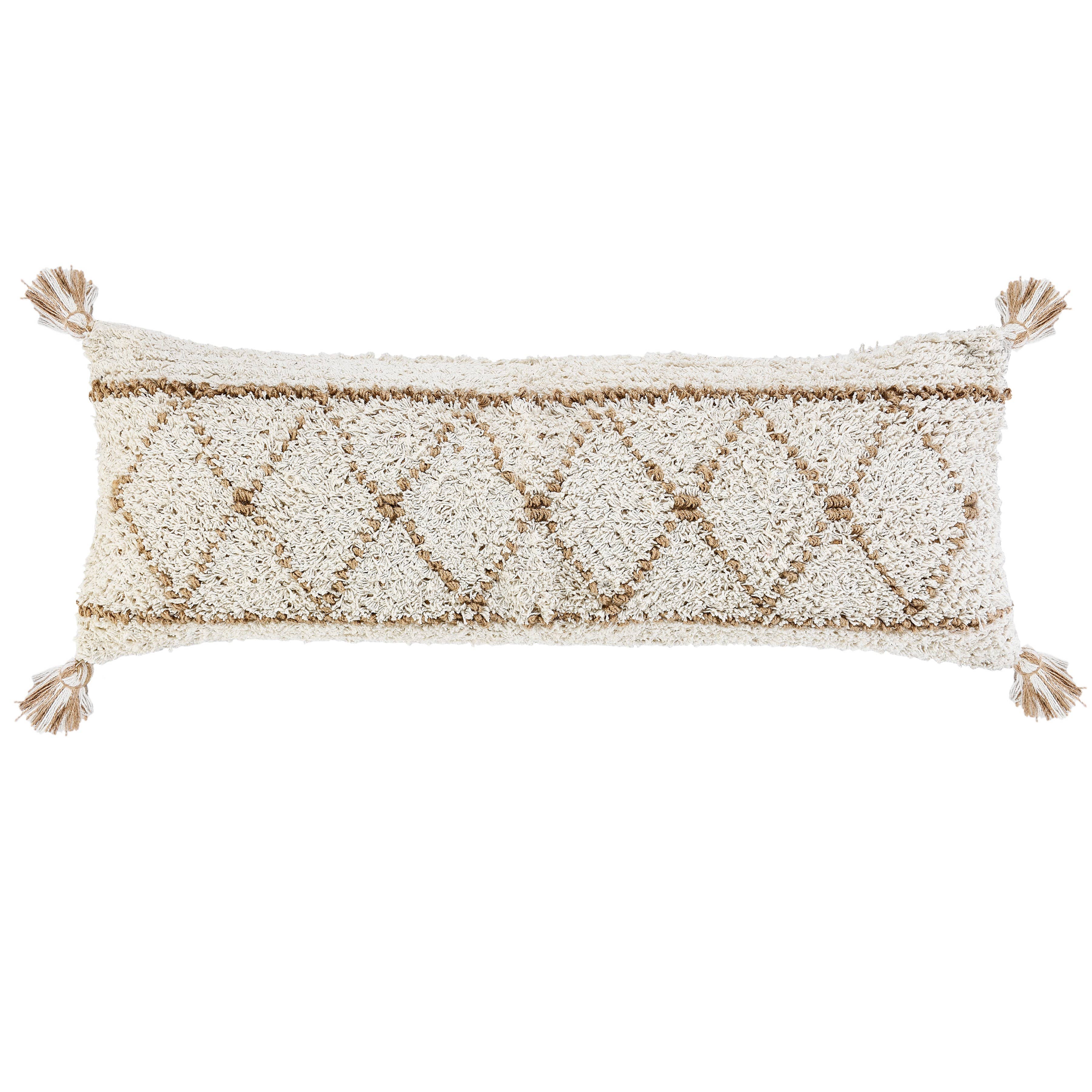 Boho-Chic Diamond Jute and Cotton Throw Pillow