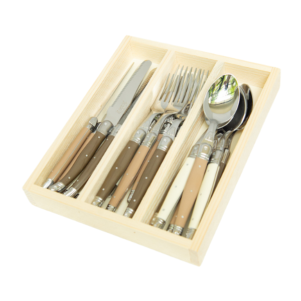 Jean Dubost 18 Pc Flatware Set Linen colored handle