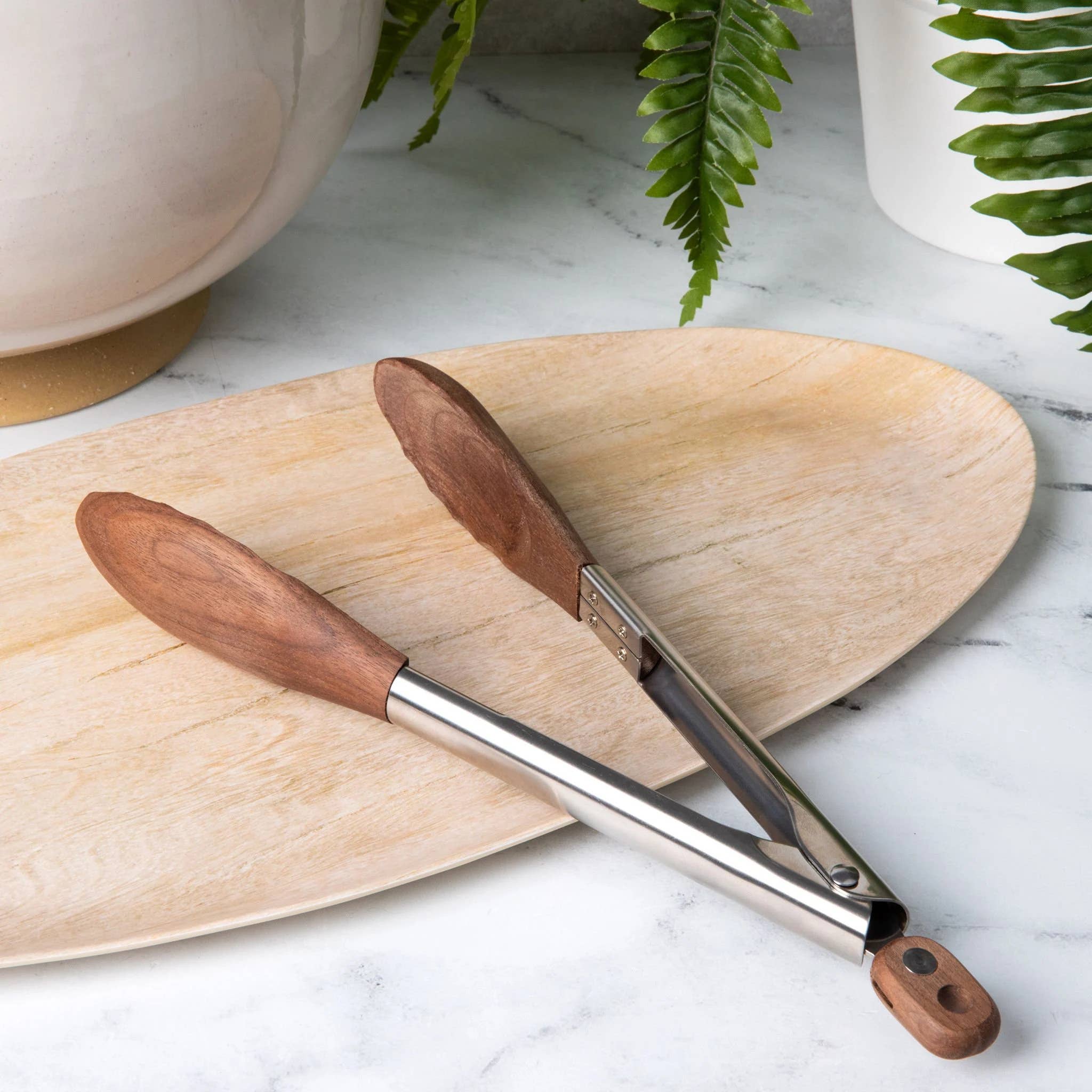 Walnut and Stainless Steel Tongs