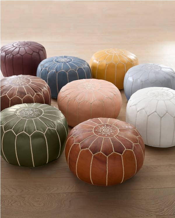 Moroccan Leather Foot Stool Ottoman, Handmade Pouf