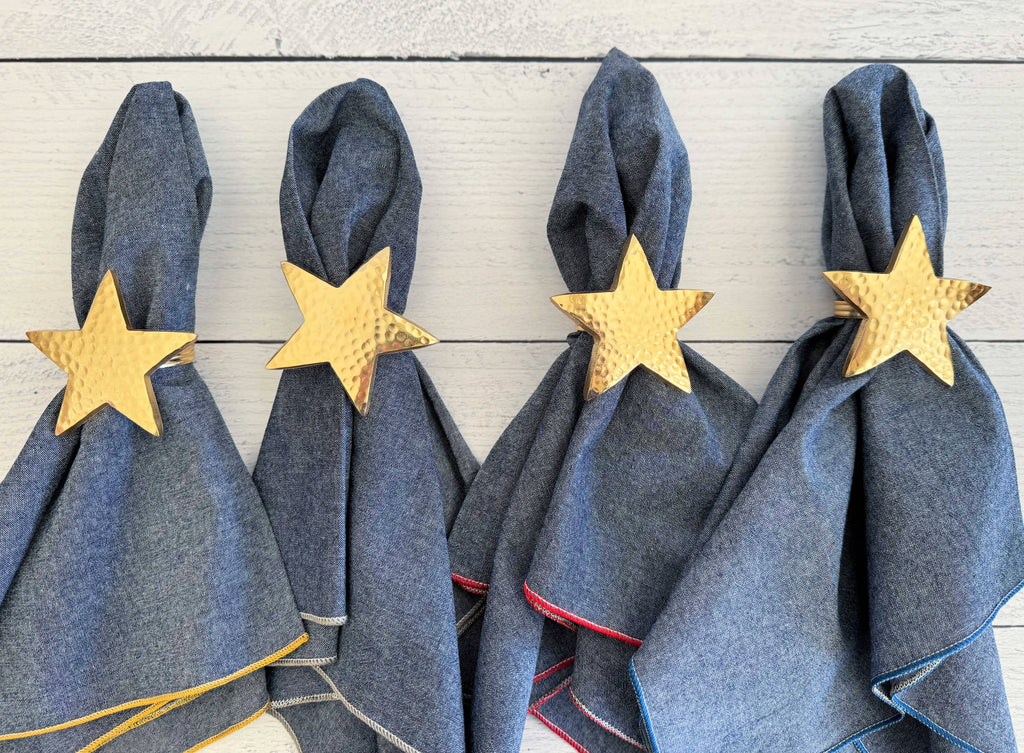 Gold Star Napkin Rings, set of four