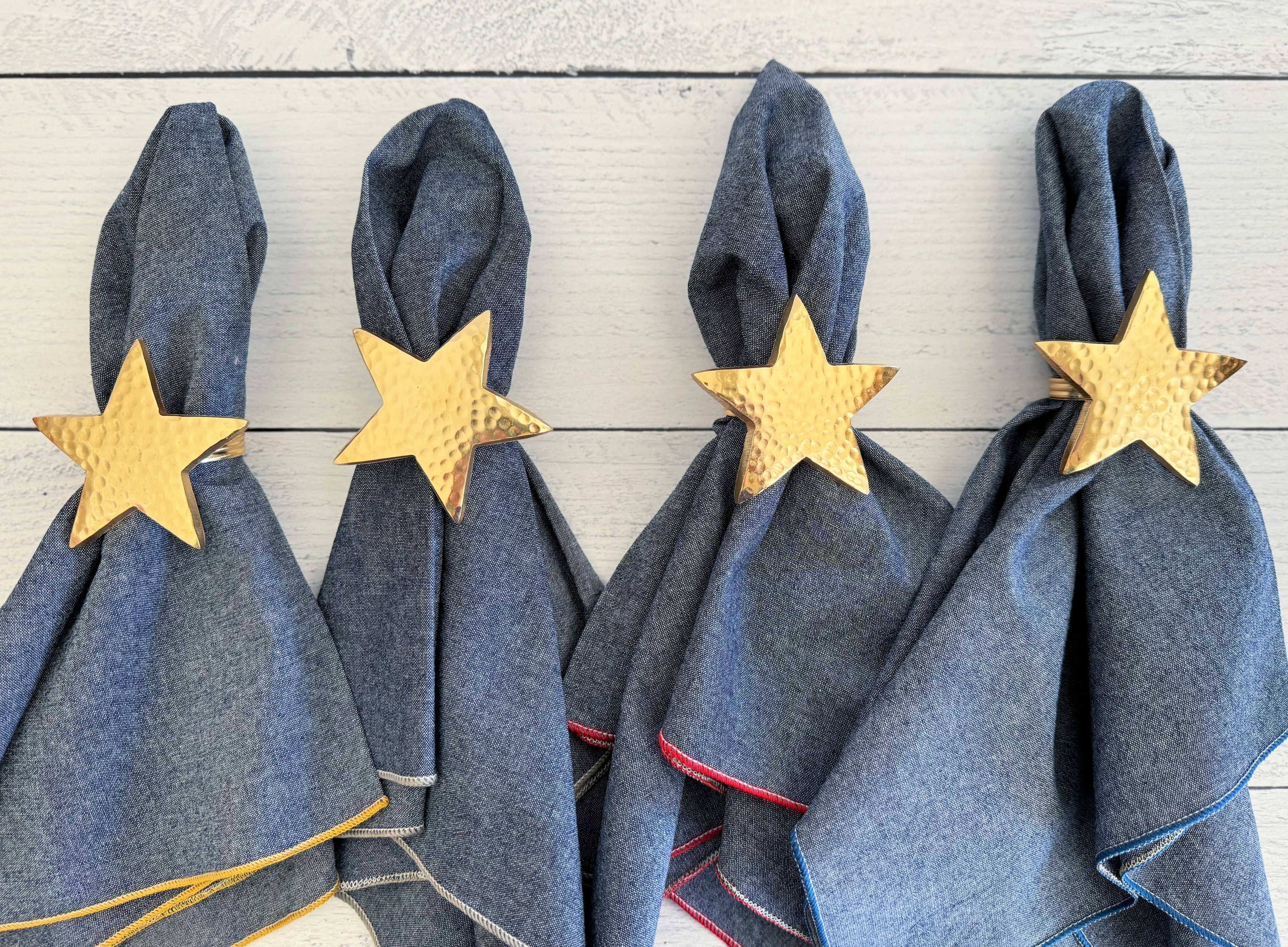 Gold Star Napkin Rings, set of four