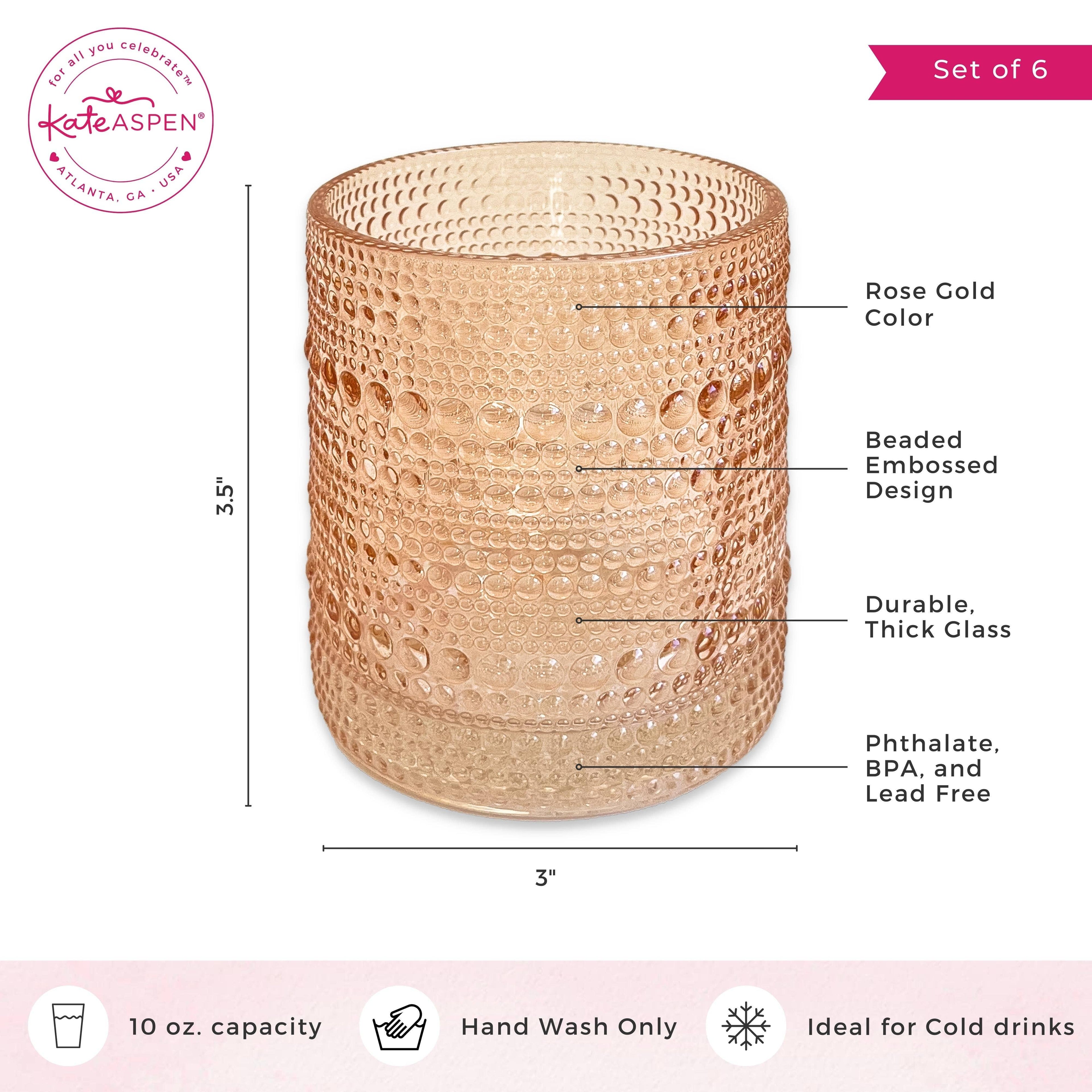 10 oz Beaded Rose Gold Old Fashion Drinking Glasses (6pcs)