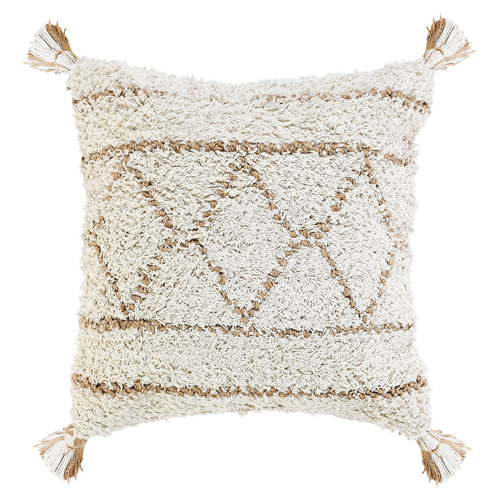 Boho-Chic Diamond Jute and Cotton Throw Pillow