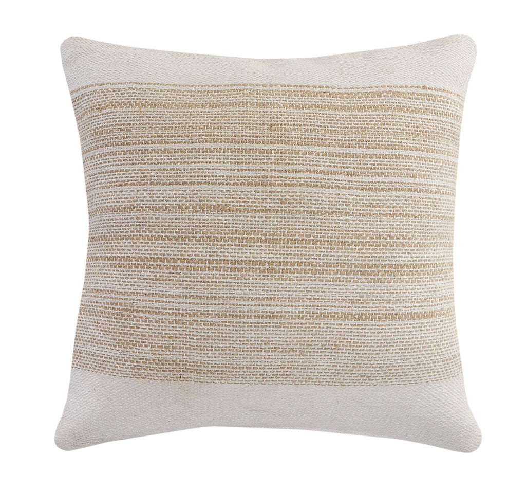 Ivory and Jute Striped and Bordered Throw Pillow