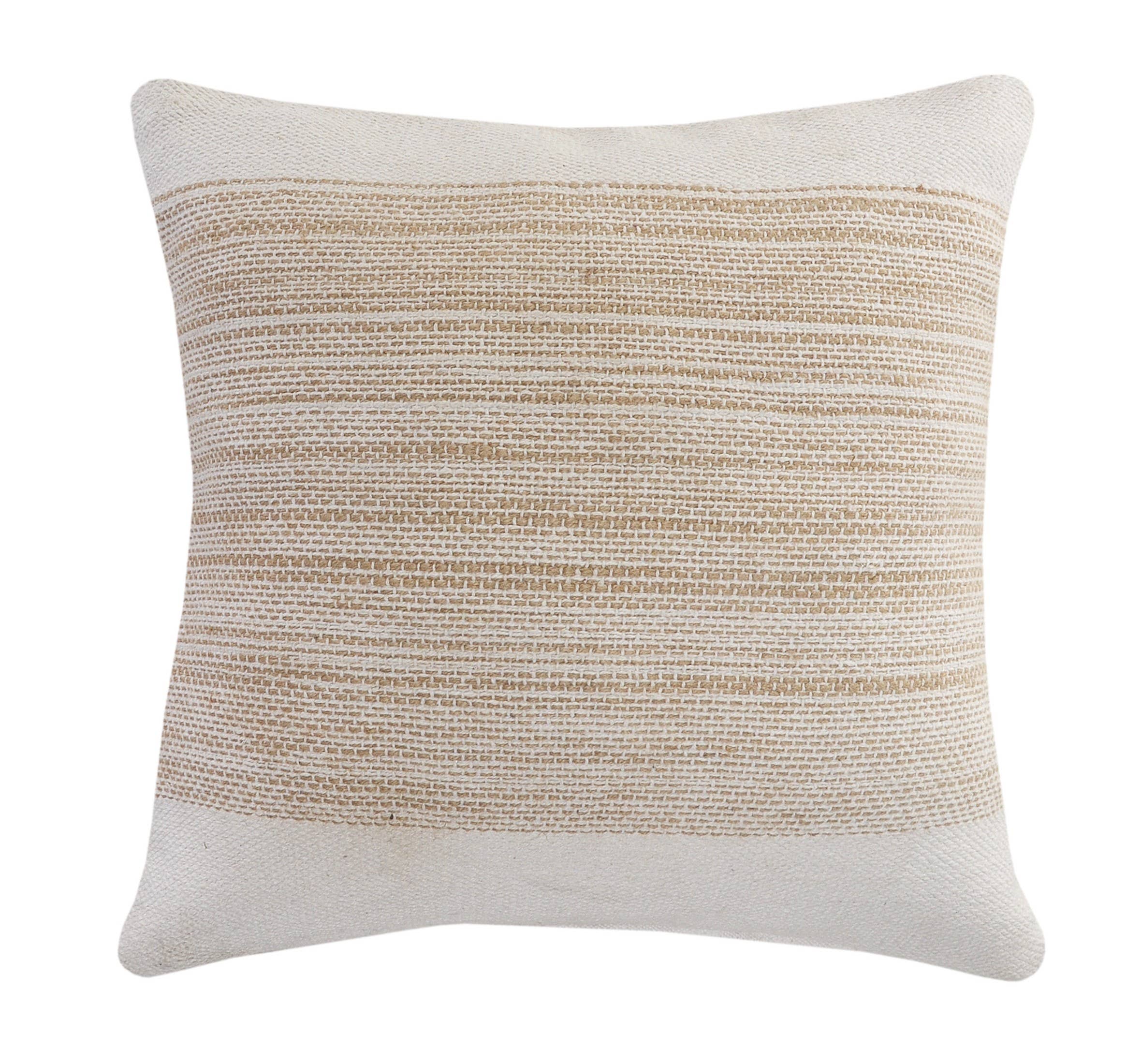 Ivory and Jute Striped and Bordered Throw Pillow