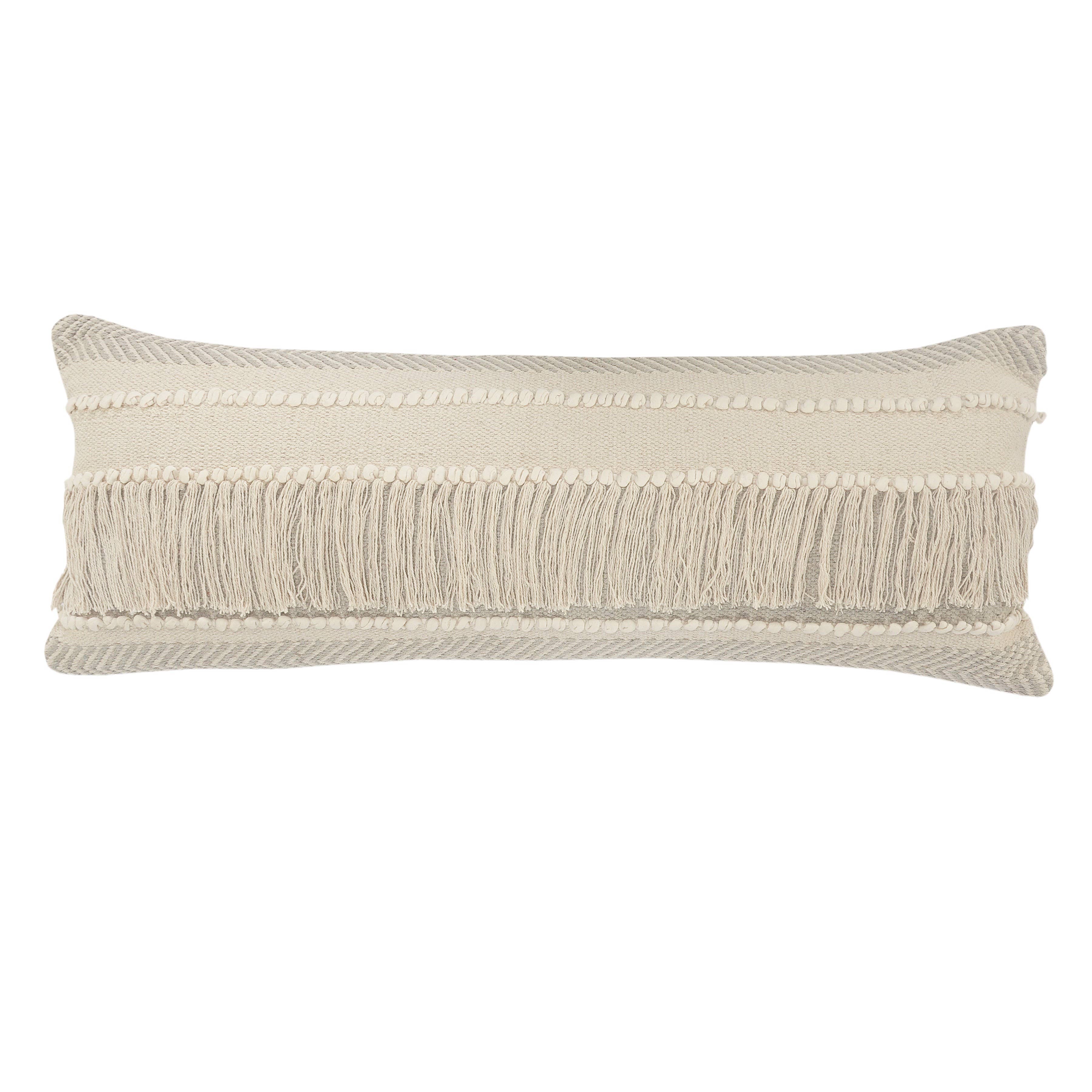 Willy Over Tufted Farmhouse Throw Pillow, Beige/Natural