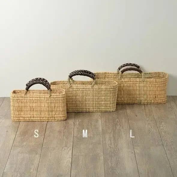 REED BASKET WITH LEATHER Handles