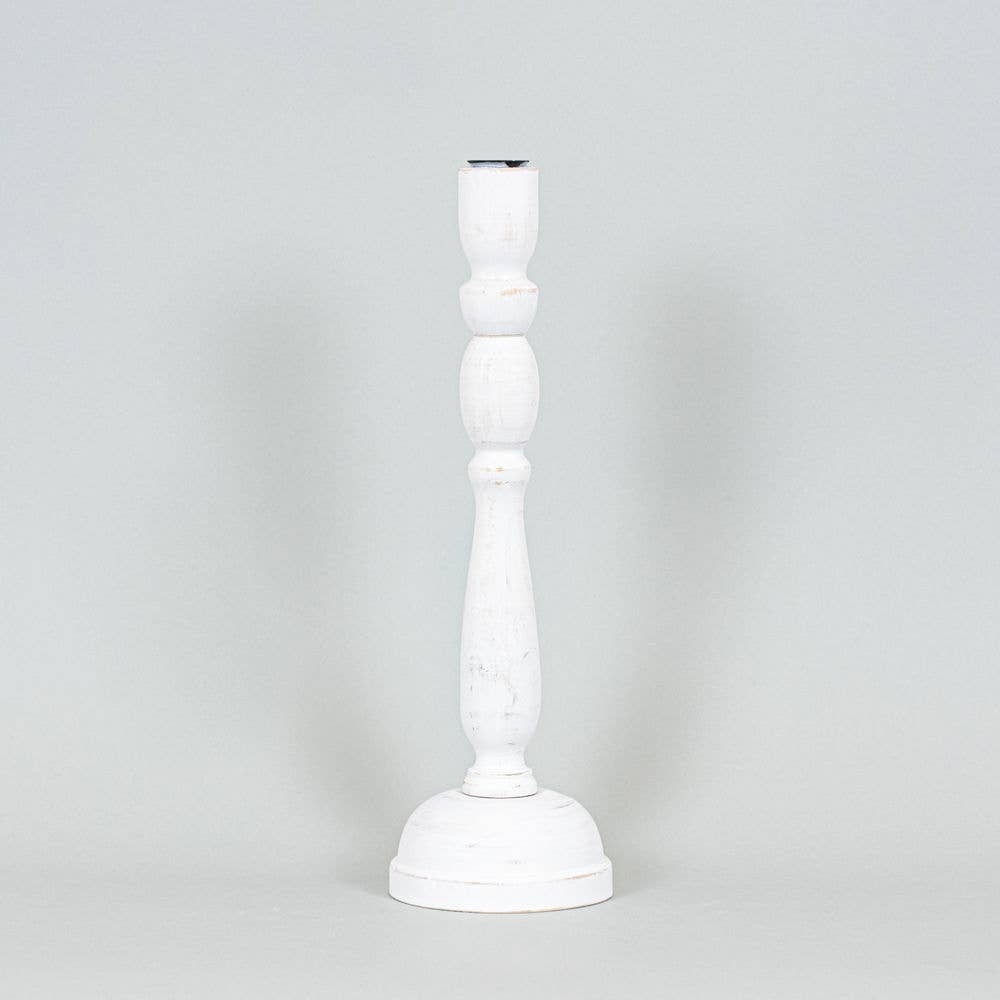 14 1/2 inch painted white wooden candlestick