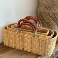 REED BASKET WITH LEATHER Handles