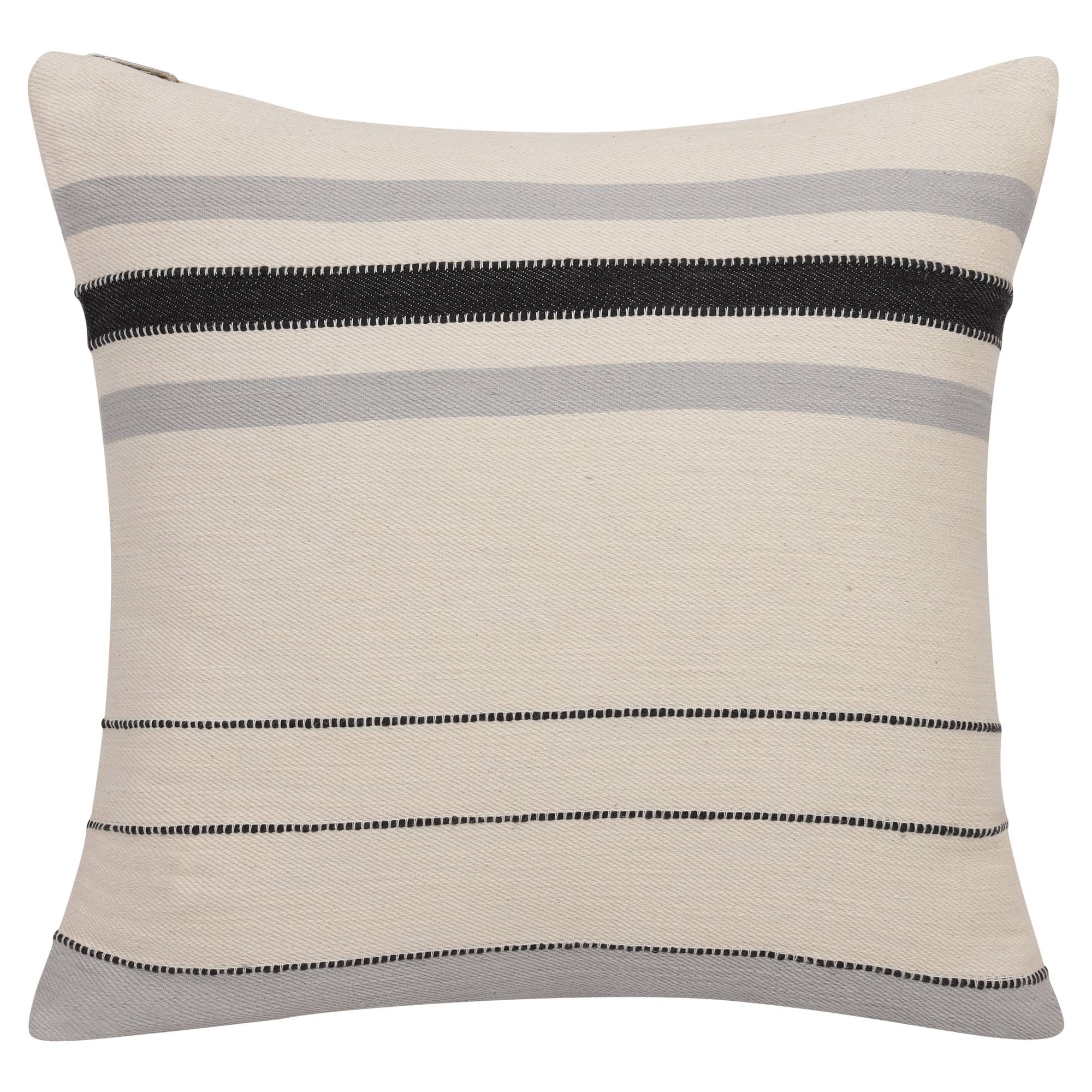 Transitional Hand-Woven Modern Striped Cotton Throw Pillow