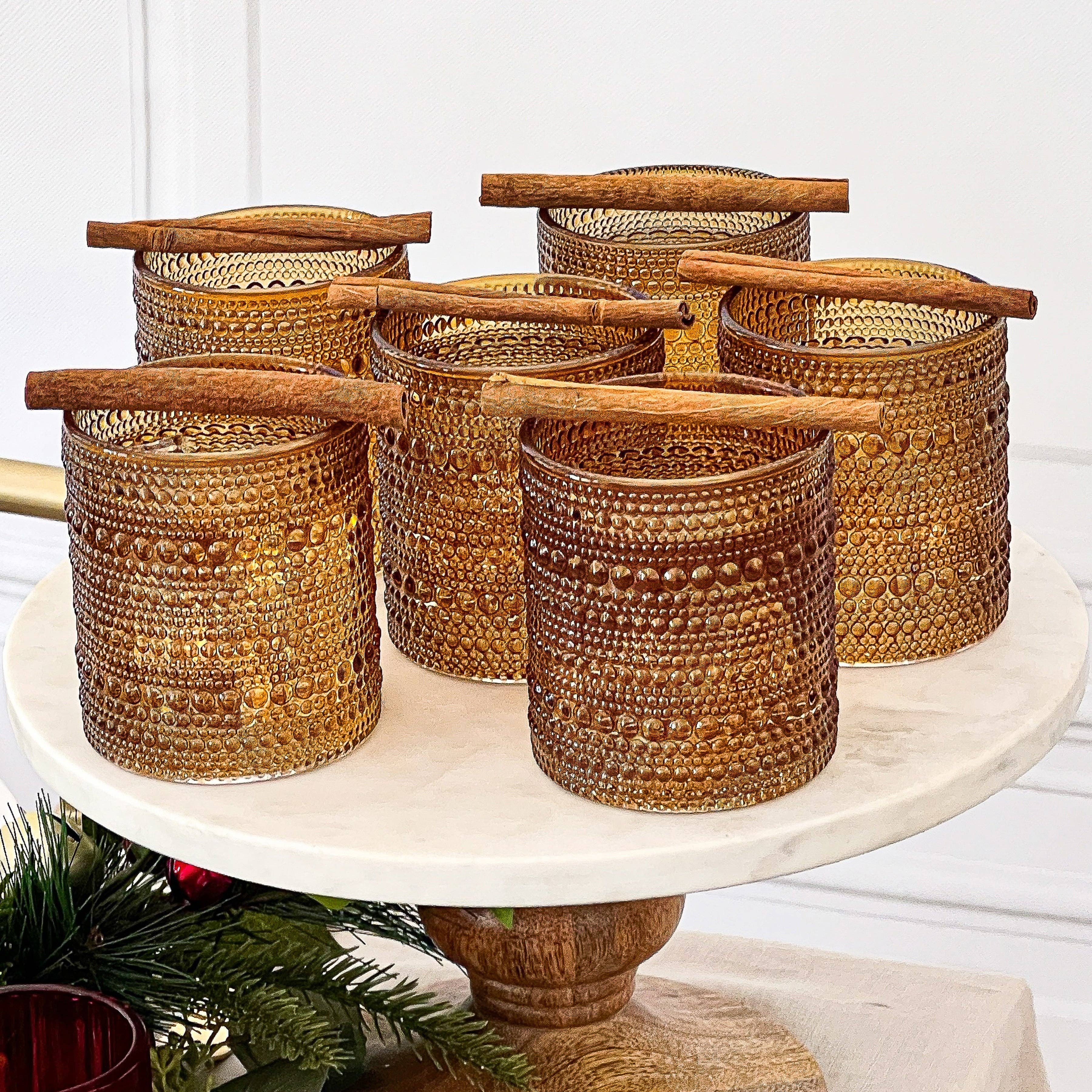 10 oz. Textured Hobnail Beaded Amber Drinking Glasses - 6pcs