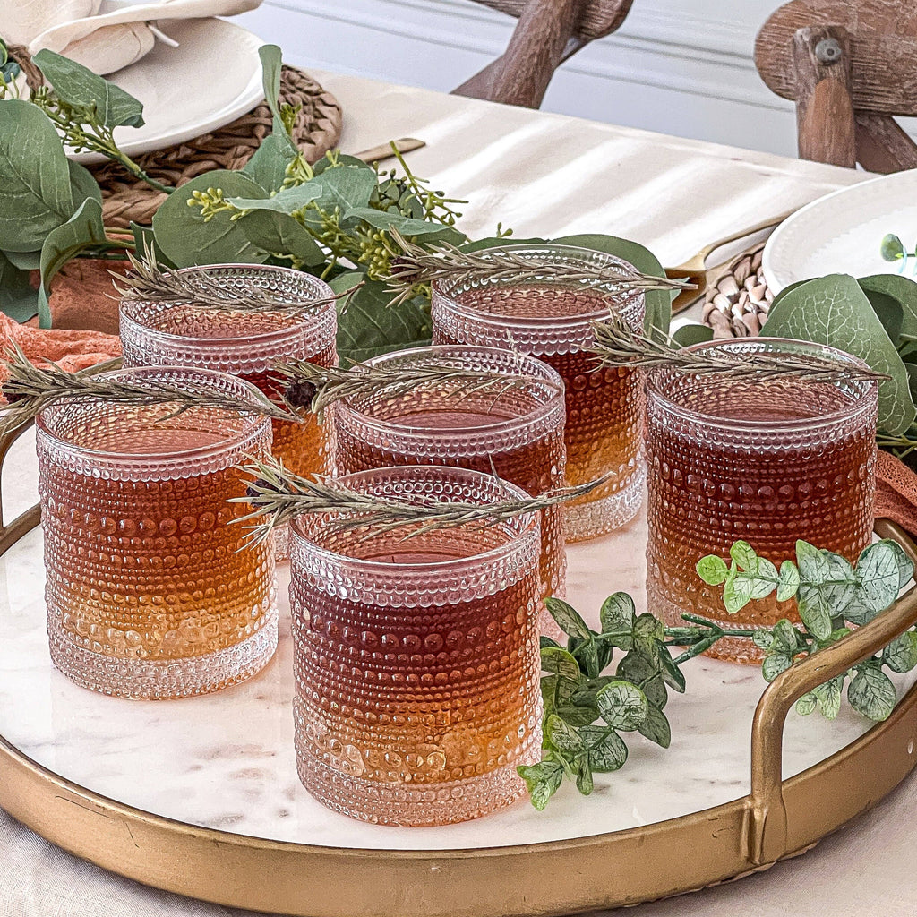 10 oz Textured Beaded Clear Old Fashion Drinking Glasses 6pc