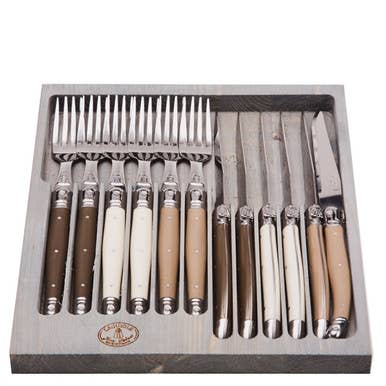 Jean Dubost 12 Pc Cutlery Set Linen Handles