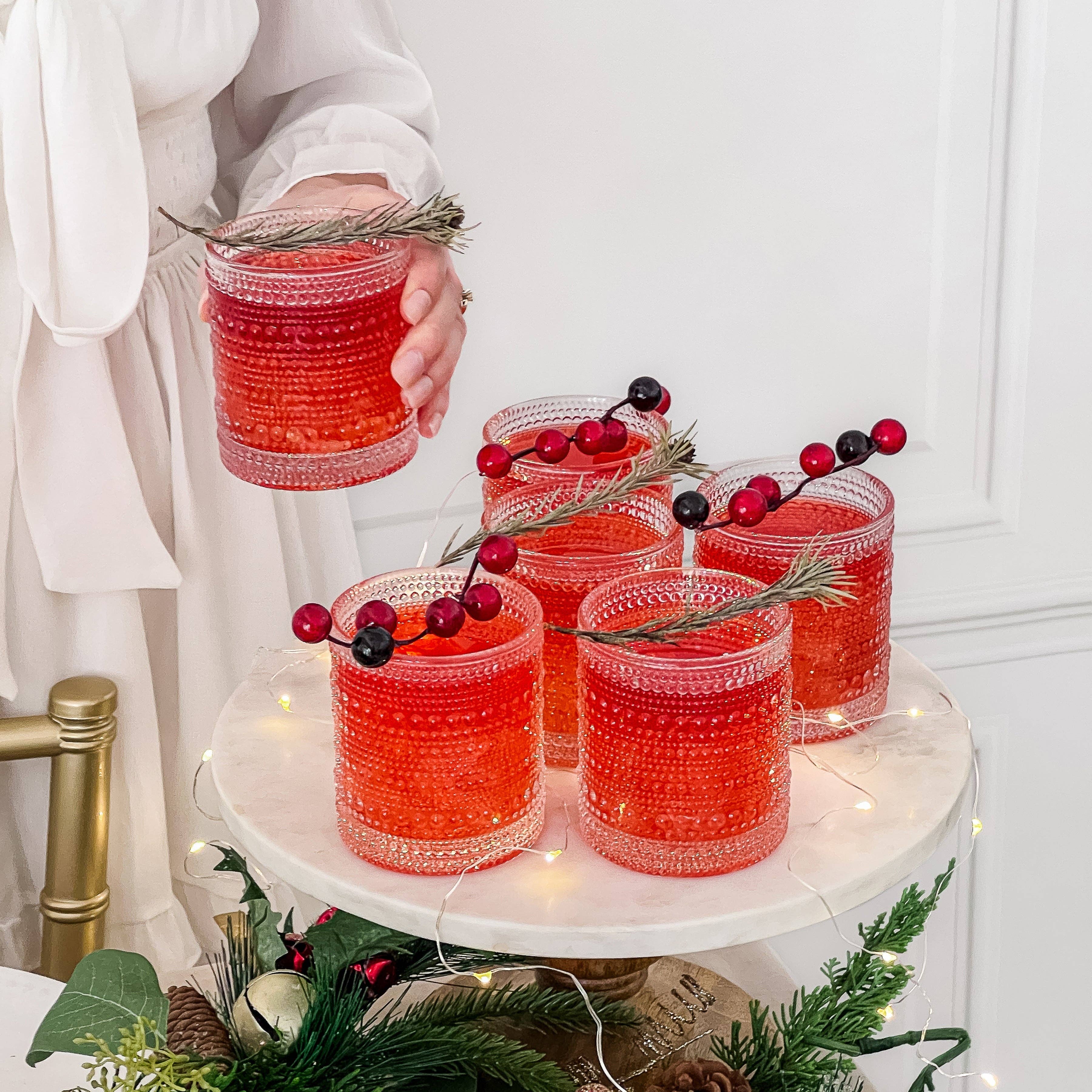 10 oz Textured Beaded Clear Old Fashion Drinking Glasses 6pc