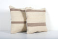 Vintage Turkish White Kilim Pillow, Brown Striped Natural