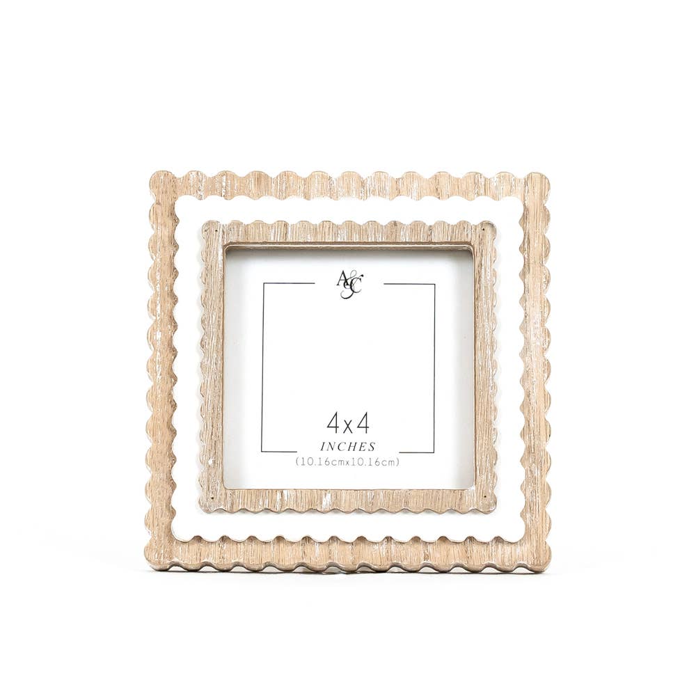 4x4 Scalloped Brown & White Wood Frame