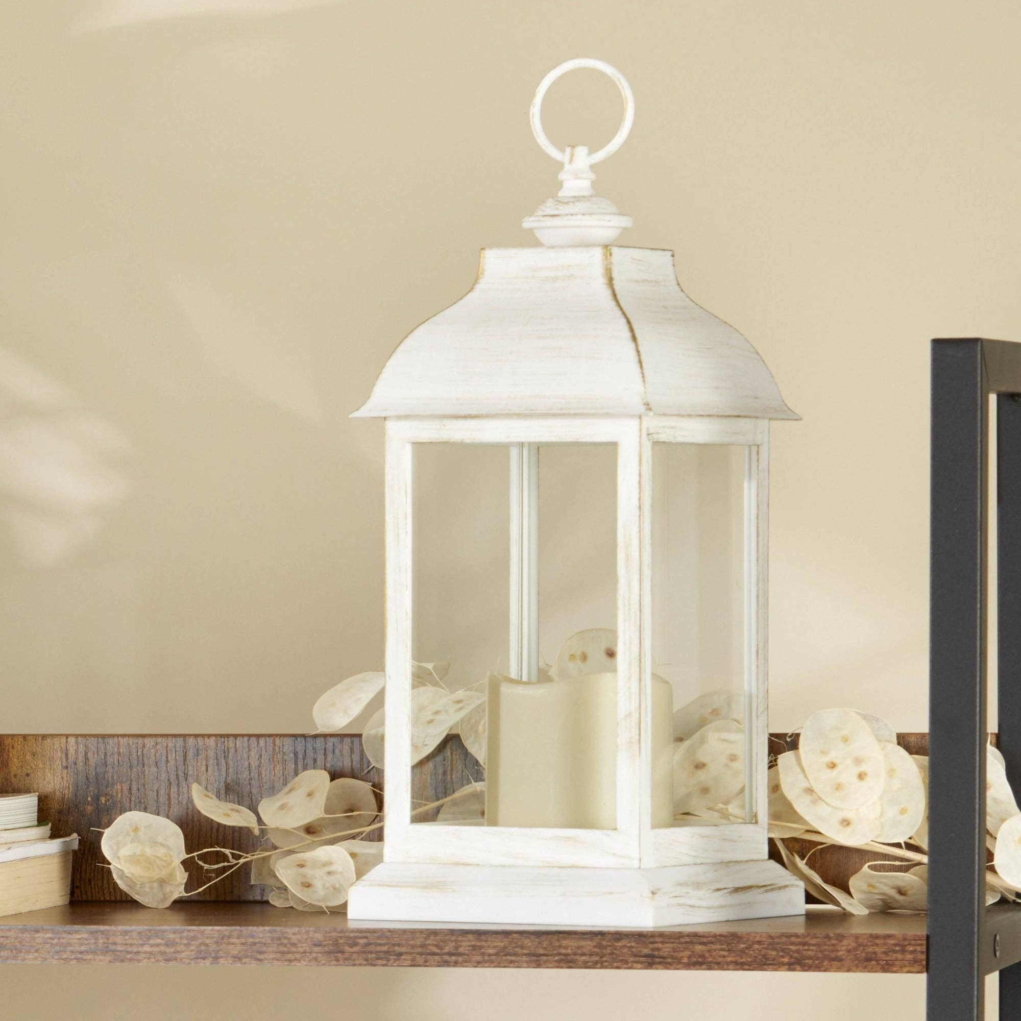 LED Vintage Decorative Distressed White Lantern - Manchester