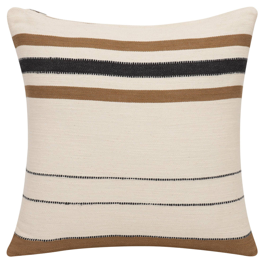 Transitional Hand-Woven Modern Striped Cotton Throw Pillow