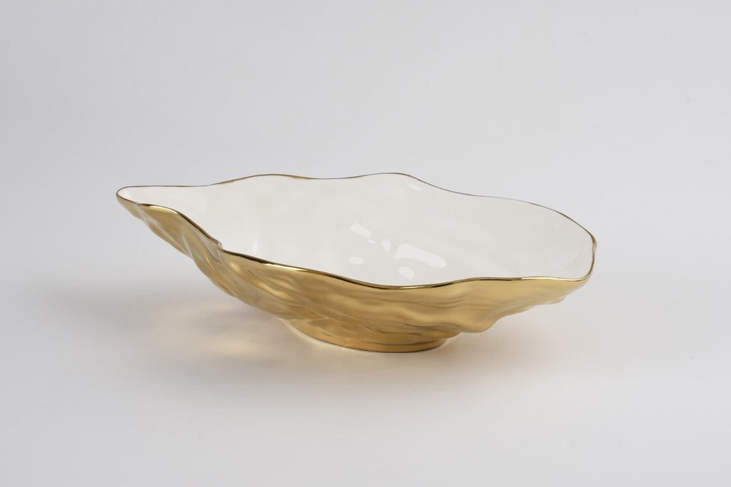 Pampa Bay Porcelain Oyster Bowl, White/Gold Tone