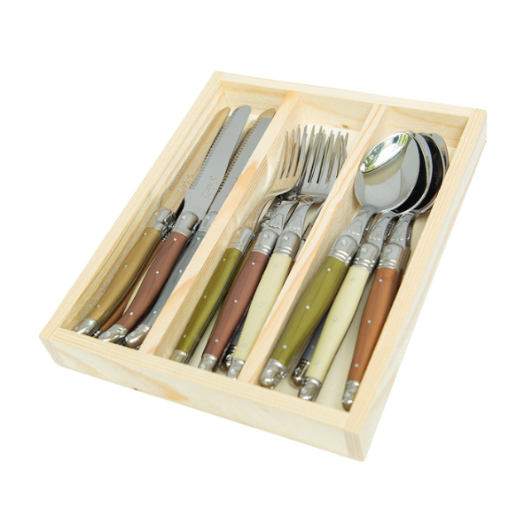 Jean Dubost 18 Pc Flatware Set Mineral colored handles