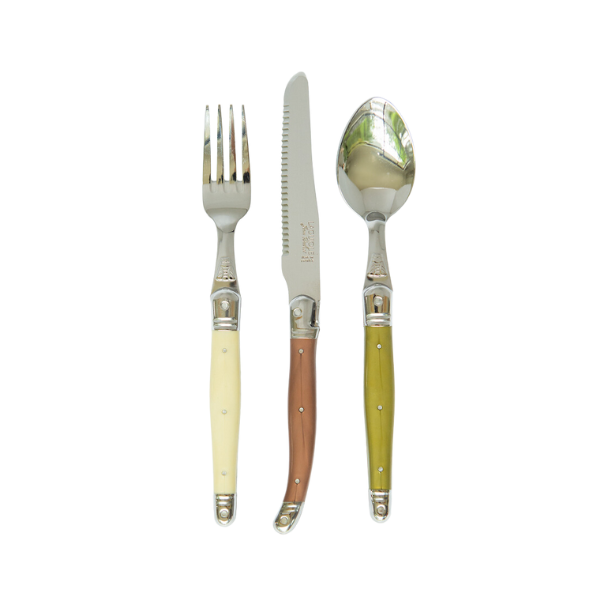 Jean Dubost 18 Pc Flatware Set Mineral colored handles