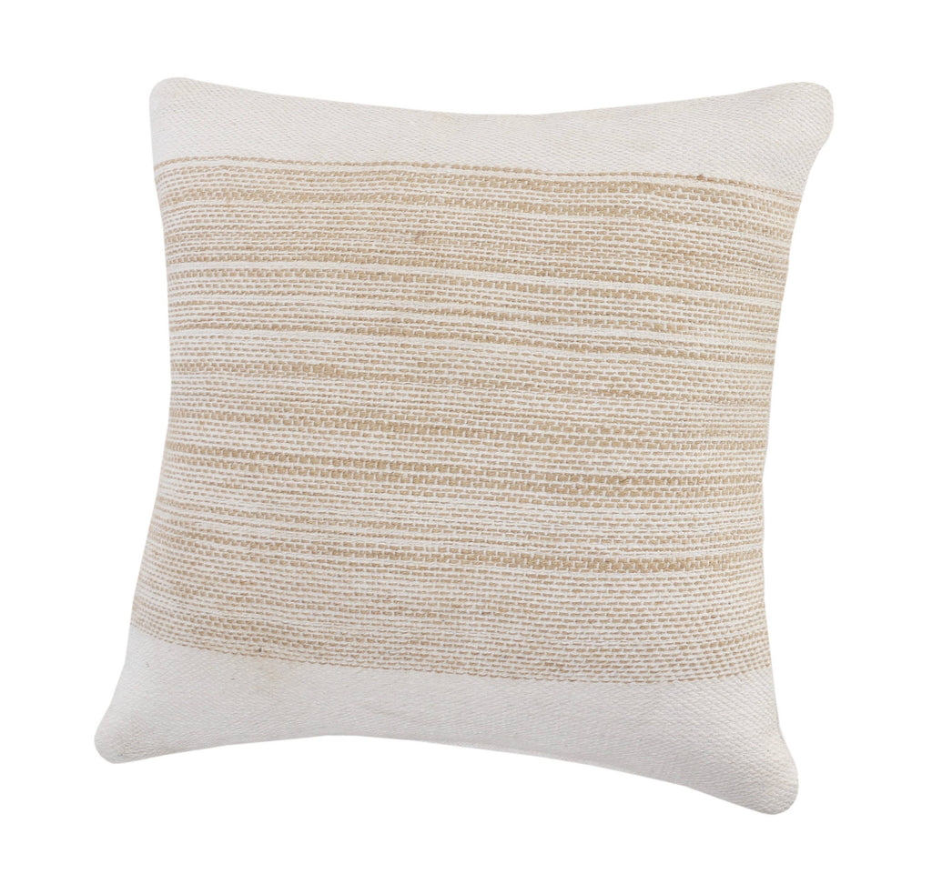 Ivory and Jute Striped and Bordered Throw Pillow
