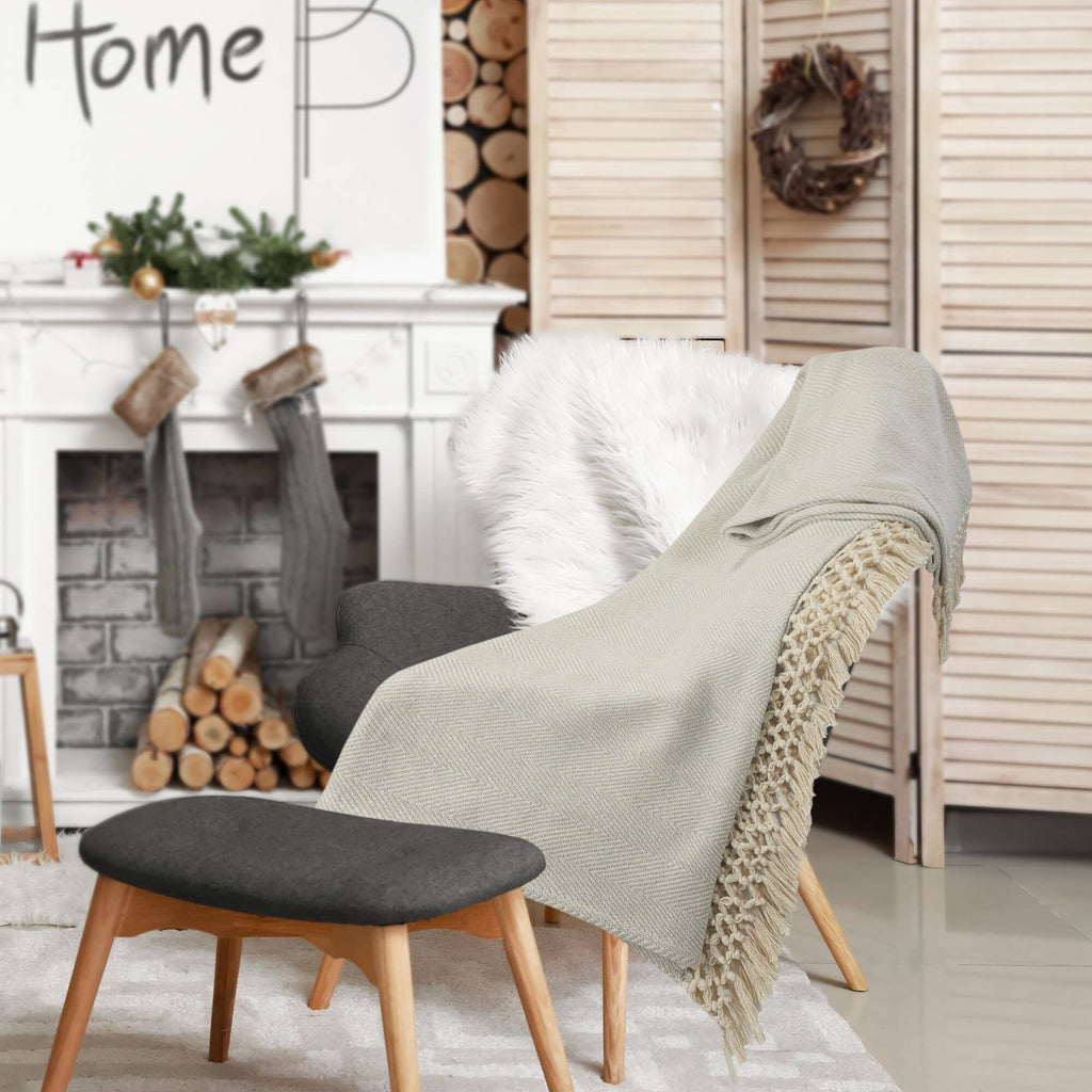 Slight Chevron Soft Gray Throw Blanket with Fringe