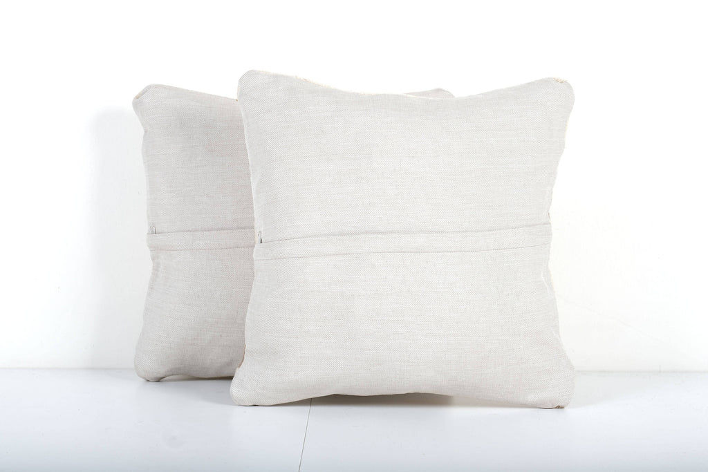 Vintage Turkish White Kilim Pillow, Brown Striped Natural