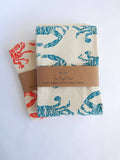 Crab Handprinted Kitchen Towel, Coastal Tea Towel, Blue Crab