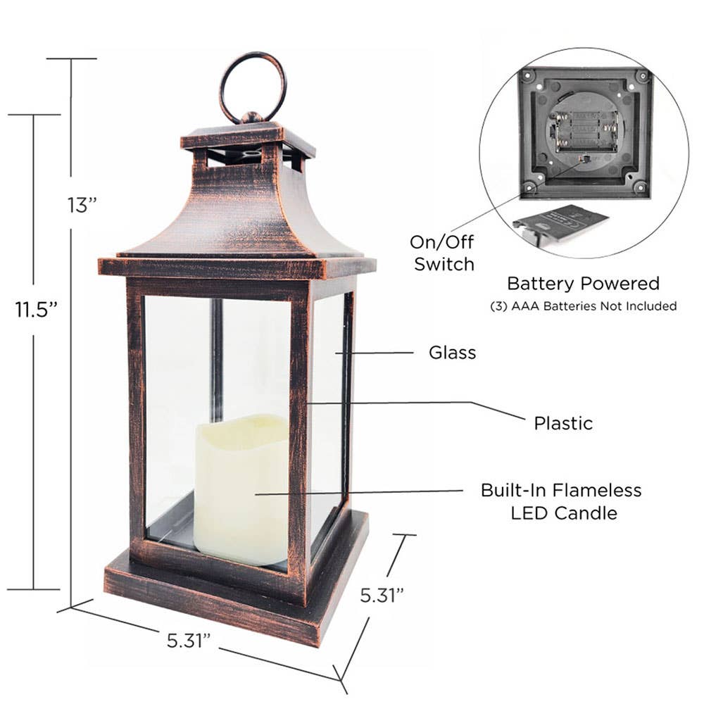 LED Vintage Decorative Copper Lantern - Hampton