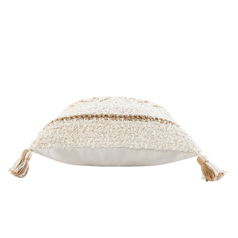 Boho-Chic Diamond Jute and Cotton Throw Pillow