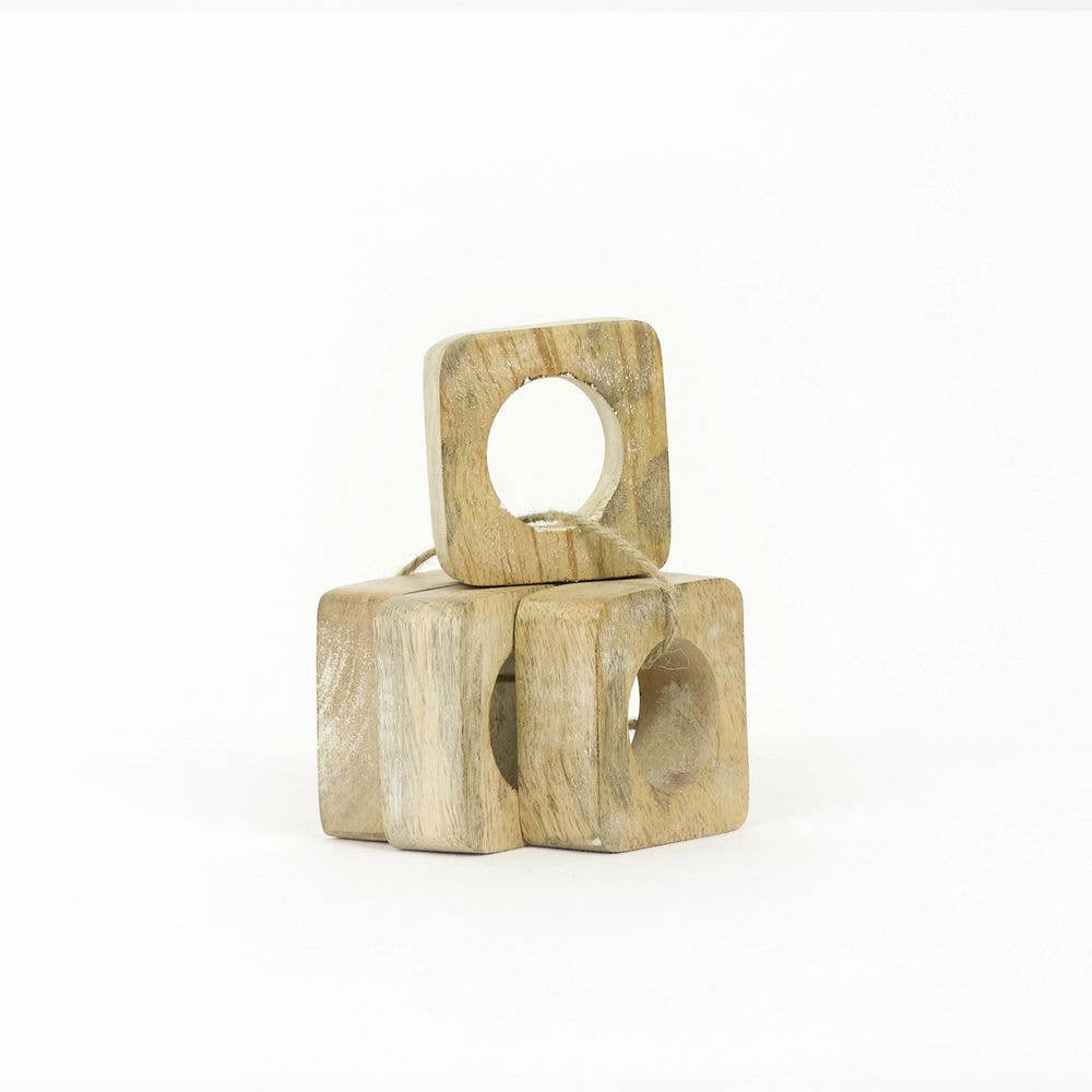 Square Mango Wood Napkin Rings