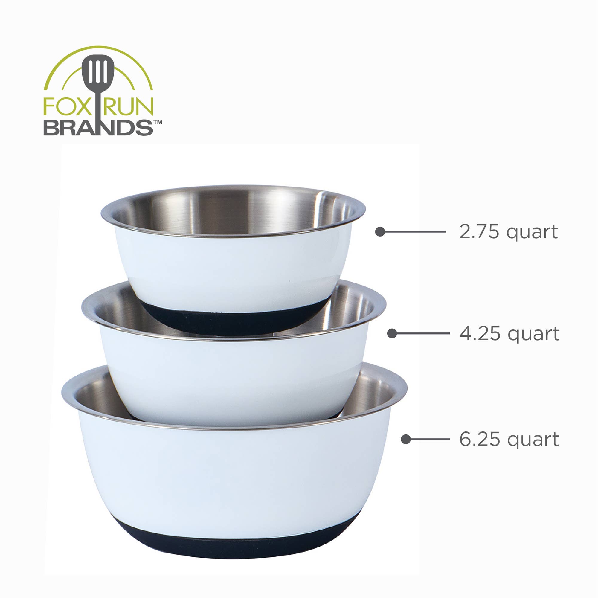 Fox Run White Stainless Steel Mixing Bowl, Set of 3