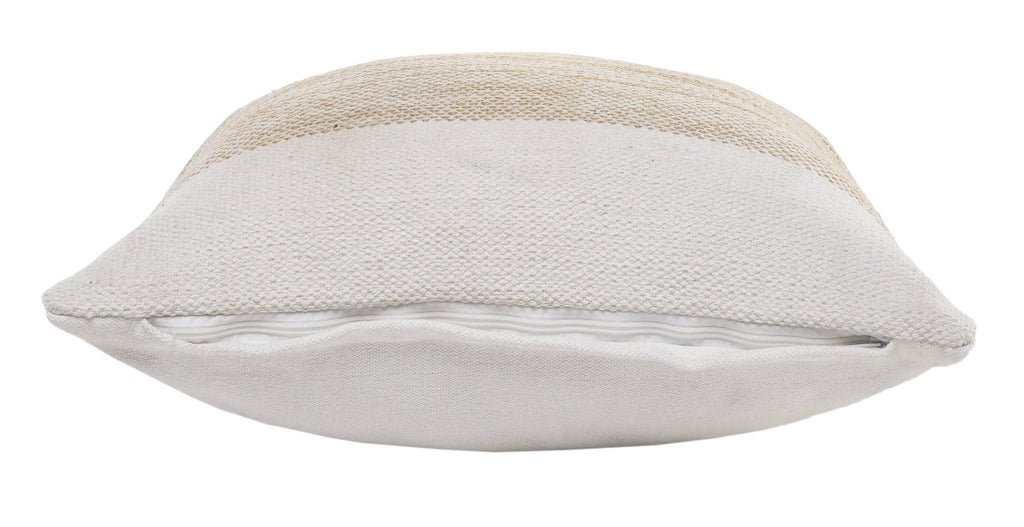Ivory and Jute Striped and Bordered Throw Pillow