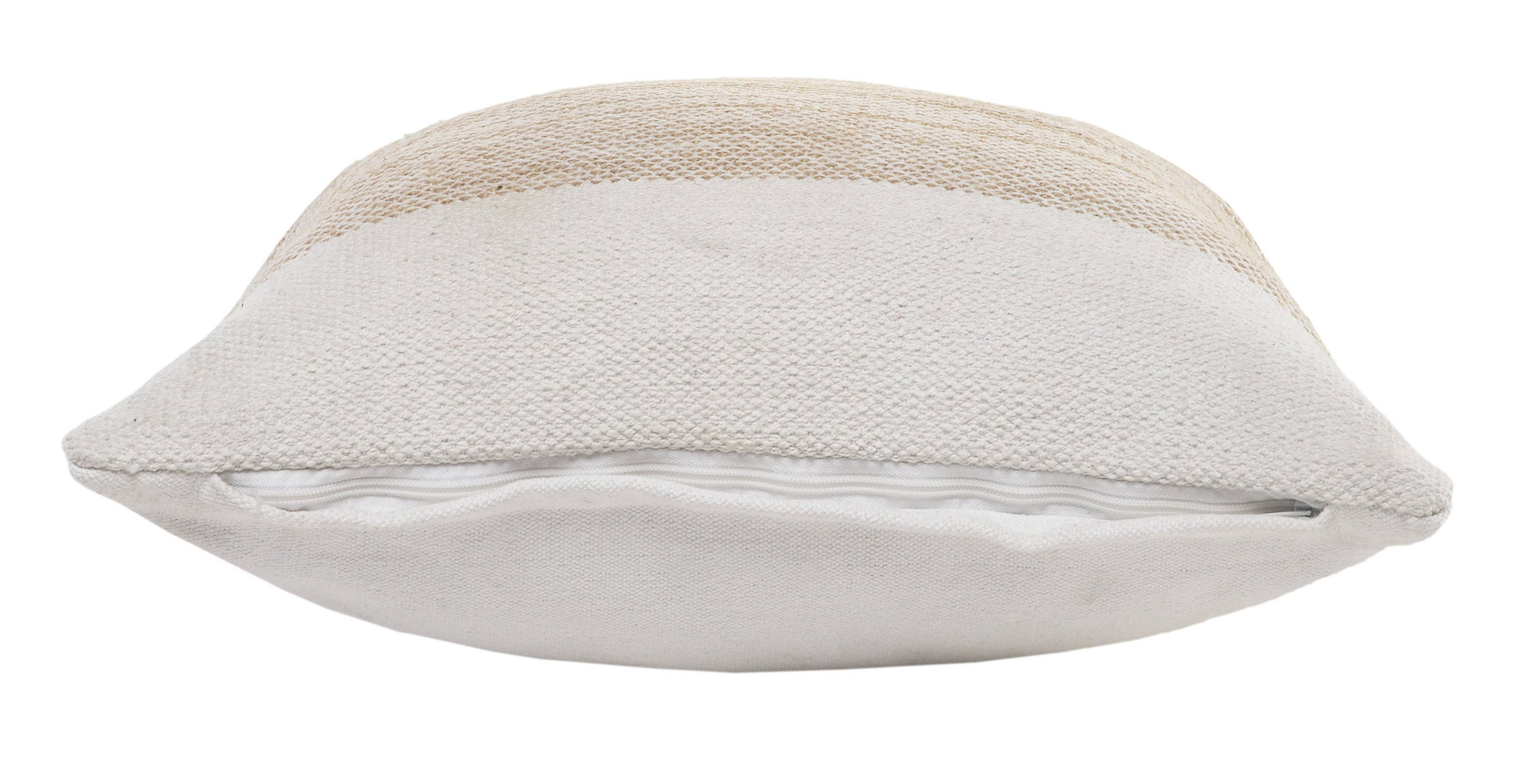 Ivory and Jute Striped and Bordered Throw Pillow