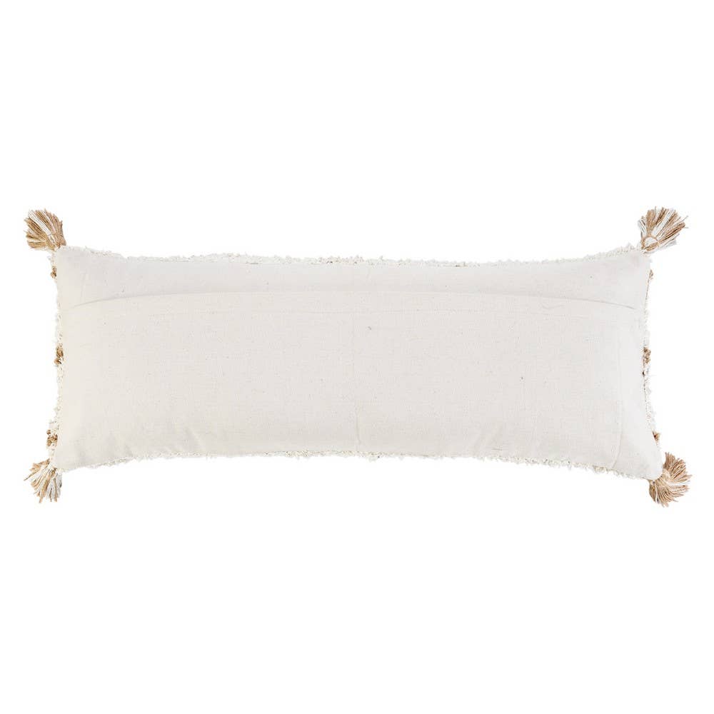 Boho-Chic Diamond Jute and Cotton Throw Pillow