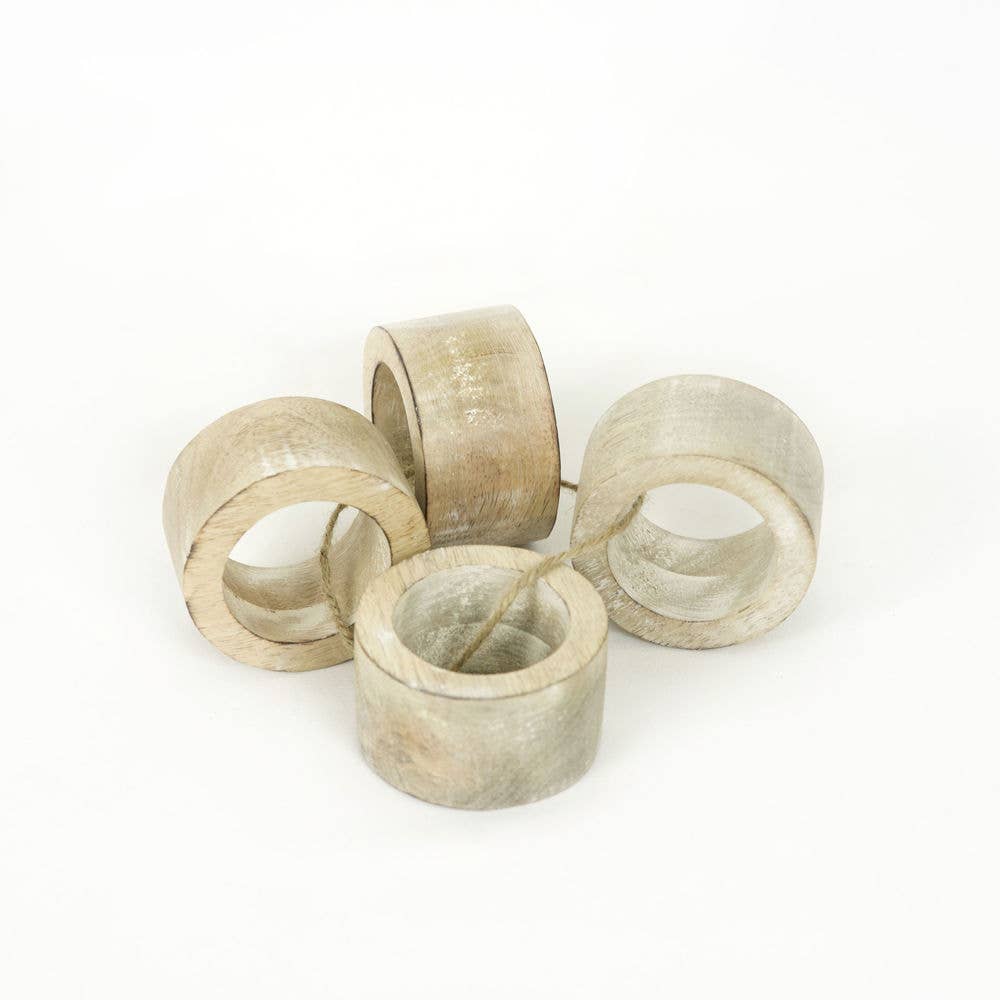 Round Mango Wood Napkin Rings, Set of 4